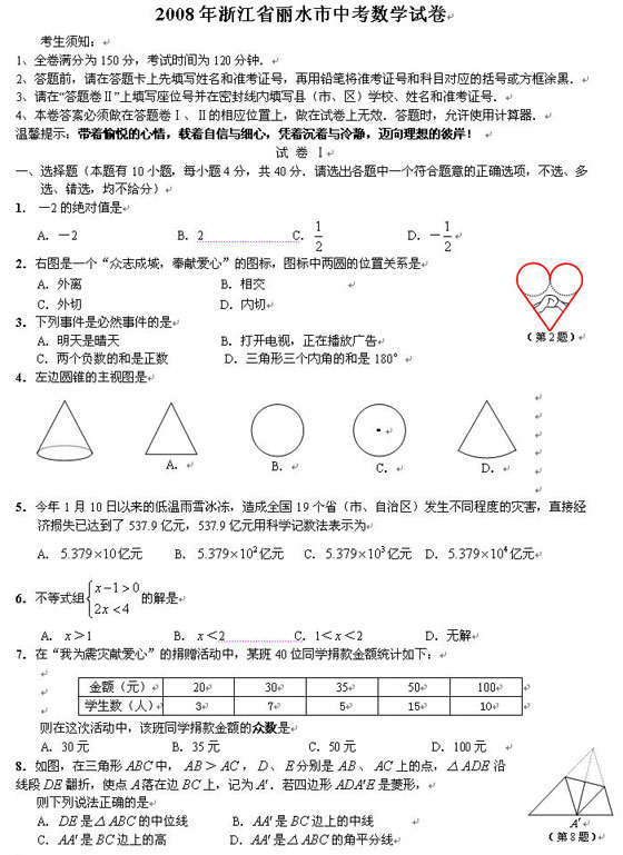 㽭ʡˮ2008п(sh)W(xu)ԇ