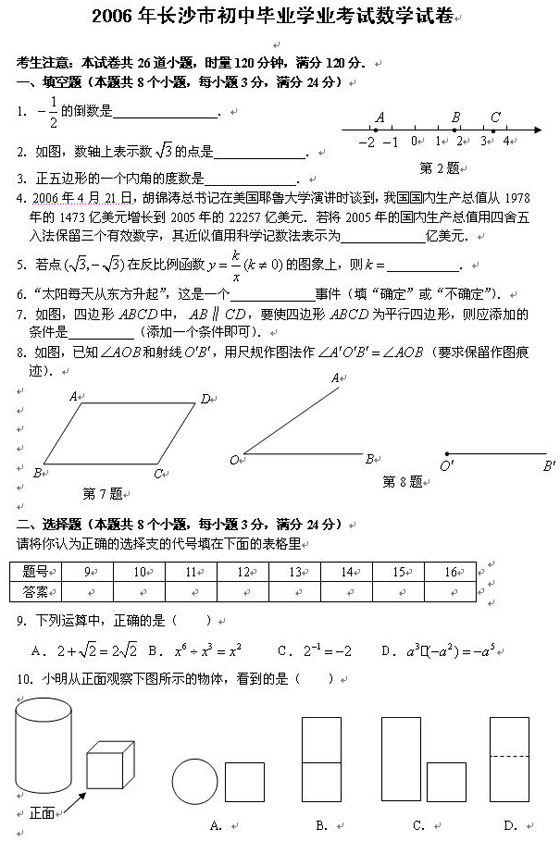 ʡL(zhng)ɳ2006п(sh)W(xu)ԇ